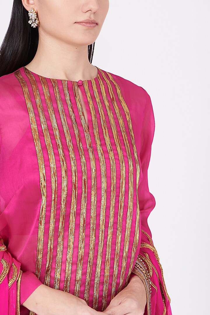 Dark Pink Gota Embroidered Wedding Sharara Set by Kashidaa at Pernia's Pop Up Shop