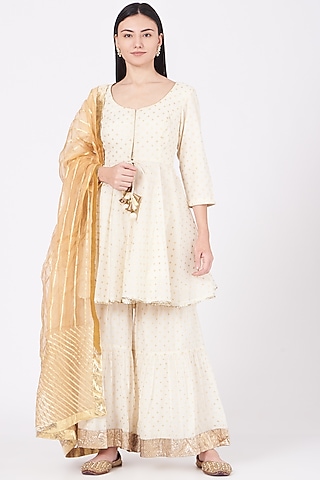 Ivory Gota Embroidered Sharara Set by Kashidaa