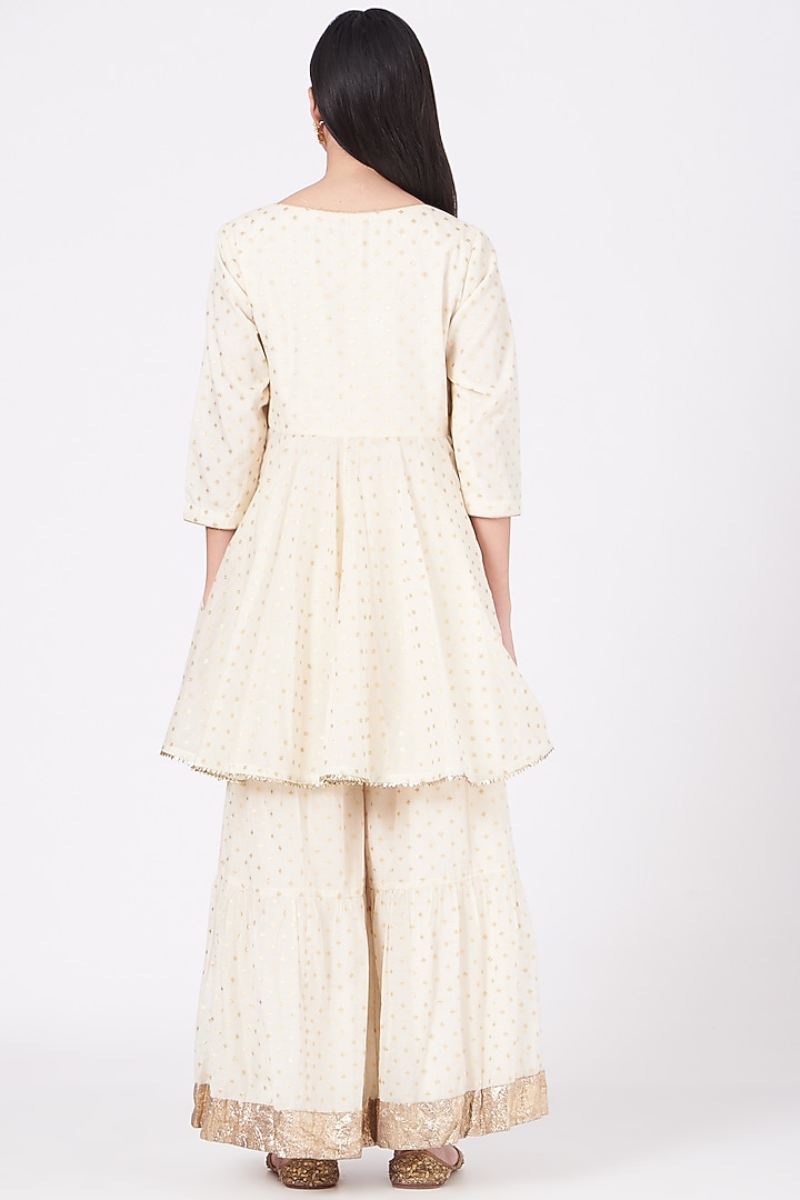 Ivory Gota Embroidered Party Wear Sharara Set by Kashidaa at Pernia's Pop Up Shop