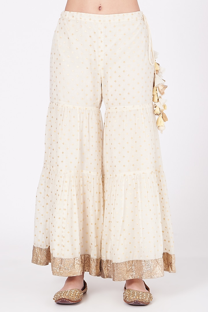 Ivory Gota Embroidered Party Wear Sharara Set by Kashidaa at Pernia's Pop Up Shop