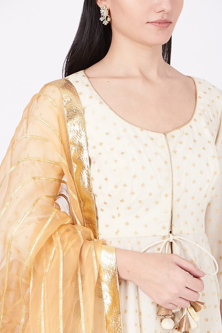 Ivory Gota Embroidered Party Wear Sharara Set by Kashidaa at Pernia's Pop Up Shop