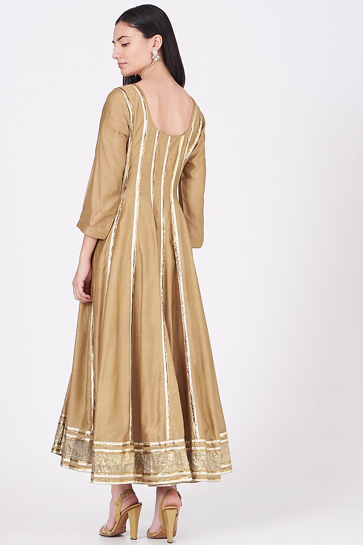 Beige Gota Embroidered Party Wear Anarkali Set by Kashidaa at Pernia's Pop Up Shop