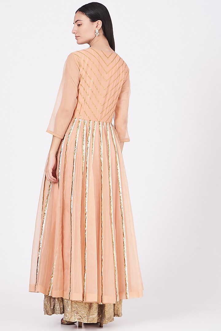 Peach Organza Wedding Anarkali Set by Kashidaa at Pernia's Pop Up Shop