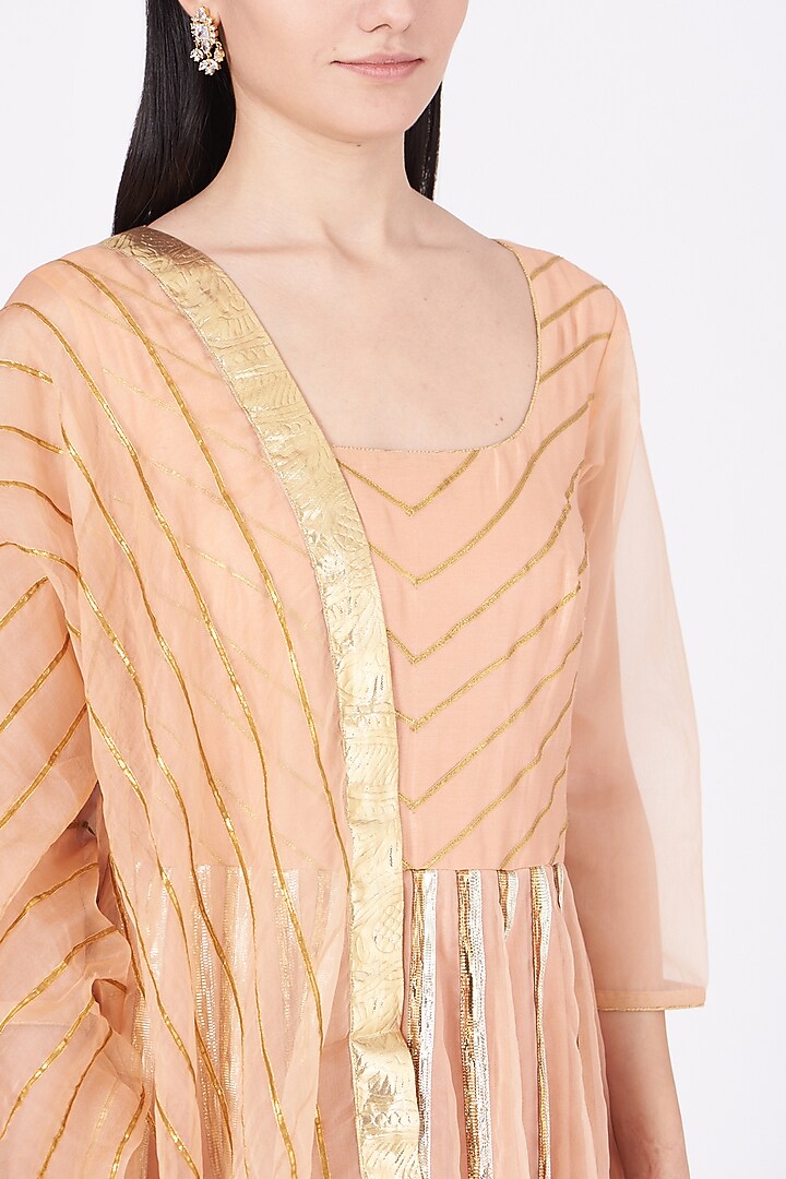 Peach Organza Wedding Anarkali Set by Kashidaa at Pernia's Pop Up Shop