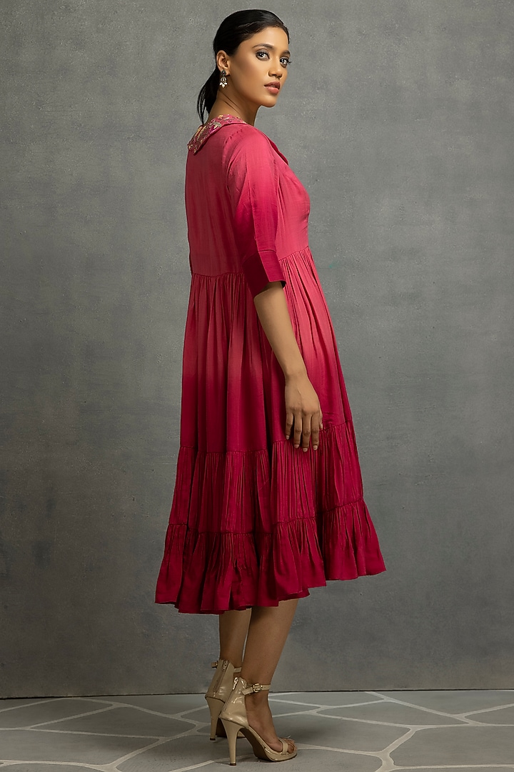 Pink Cotton Silk Embroidered Ombre Vacation Dress by Kahani Lush at Pernia's Pop Up Shop