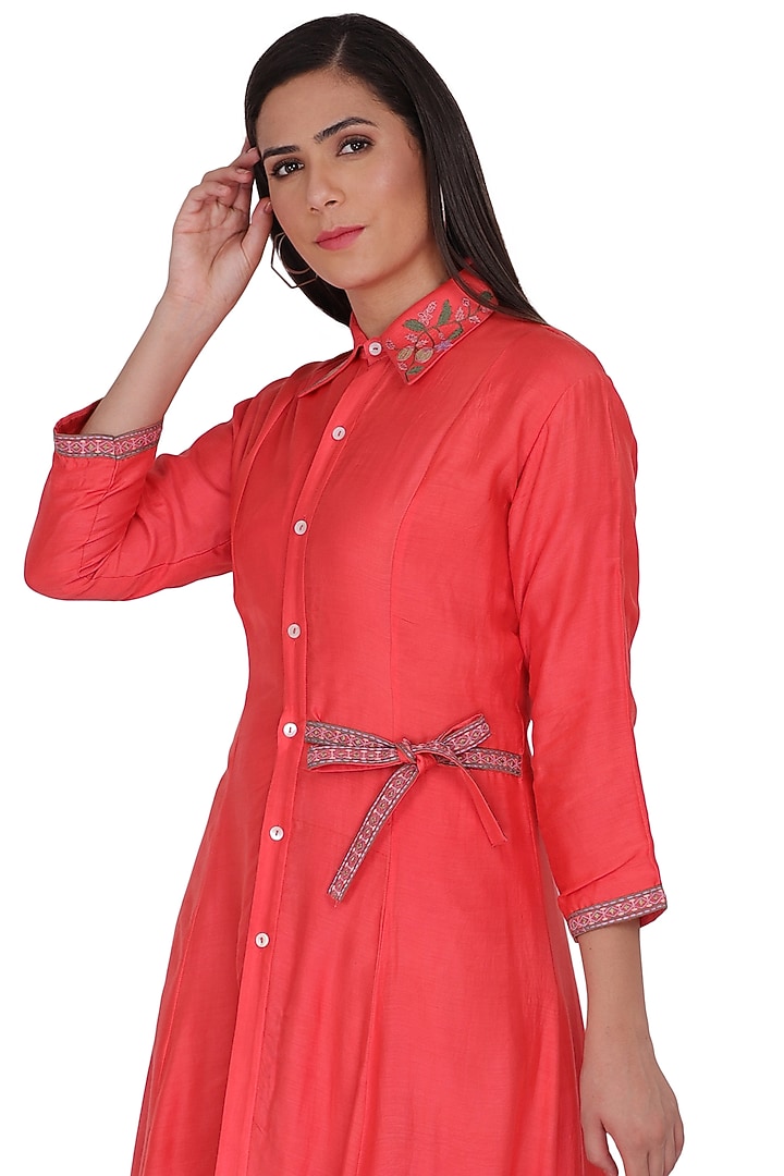 Orange Embroidered Summer Shirt Dress by Kahani Lush at Pernia's Pop Up Shop