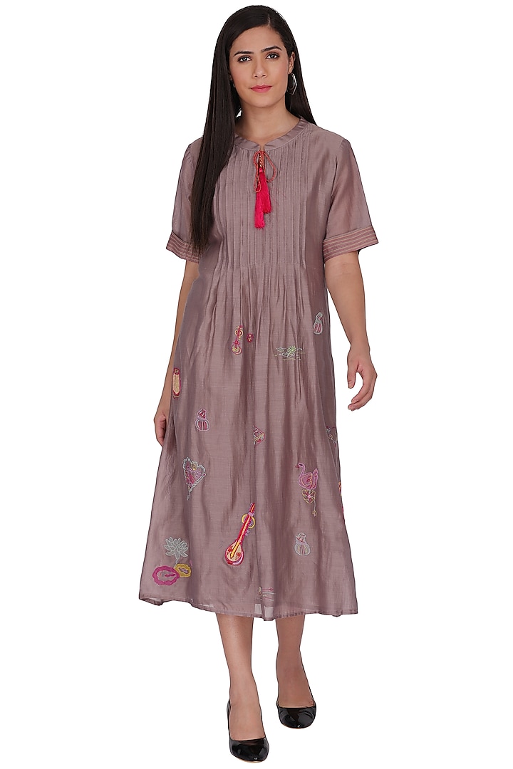 Brown Embroidered Midi Dress by Kahani Lush