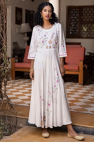 White Embroidered Anarkali by Kahani Lush