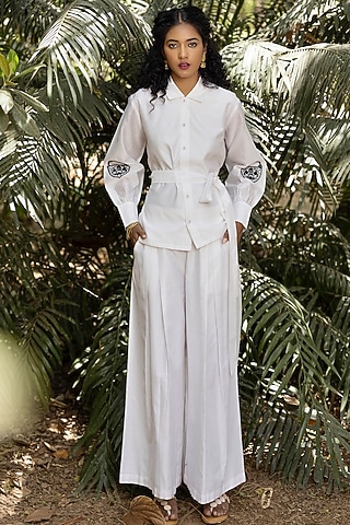 White Embellished Co-Ord Set by Kahani Lush