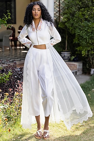 White Chanderi Pant Set by Kahani Lush