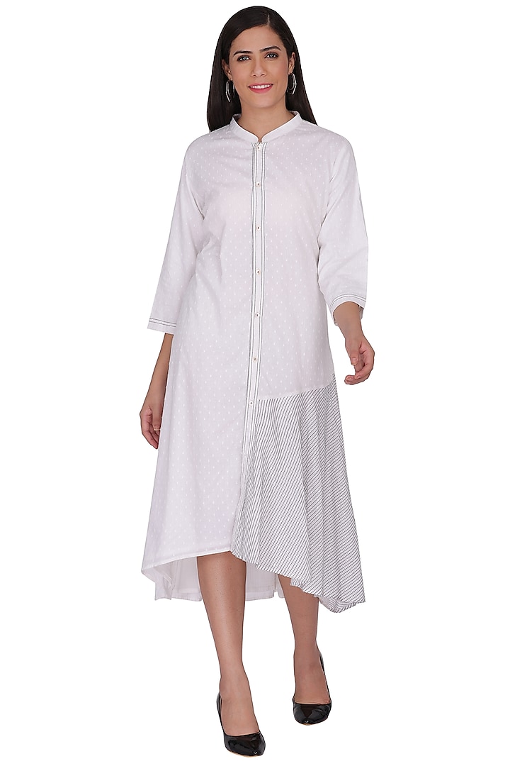 White High-Low Cotton Shirt Dress by Kahani Lush