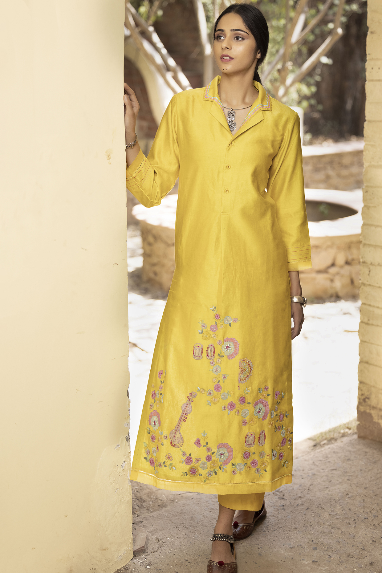Yellow Kurta Set With Embroidery by Kahani Lush at Pernia's Pop Up Shop