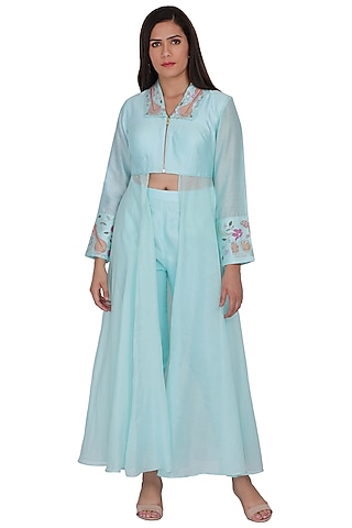 Blue Chanderi Pant Set by Kahani Lush