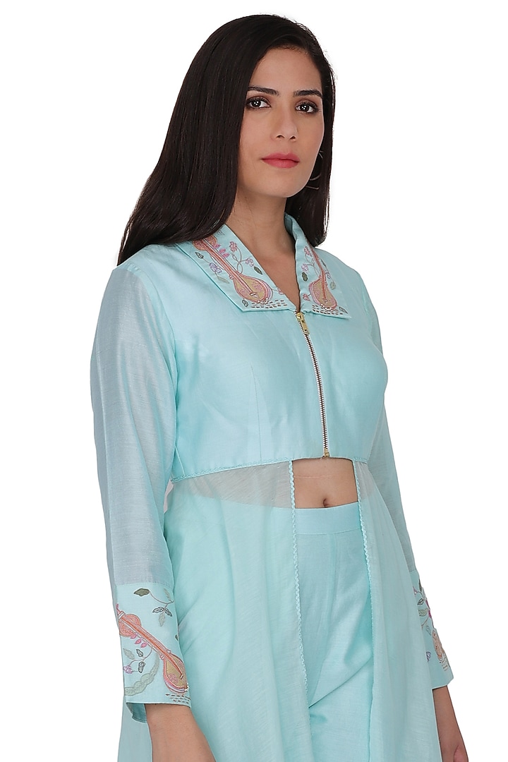 Blue Chanderi Pant Set by Kahani Lush at Pernia's Pop Up Shop
