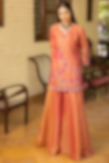 Pink & Orange Dual-Toned Chanderi Sharara Set by Kahani Lush