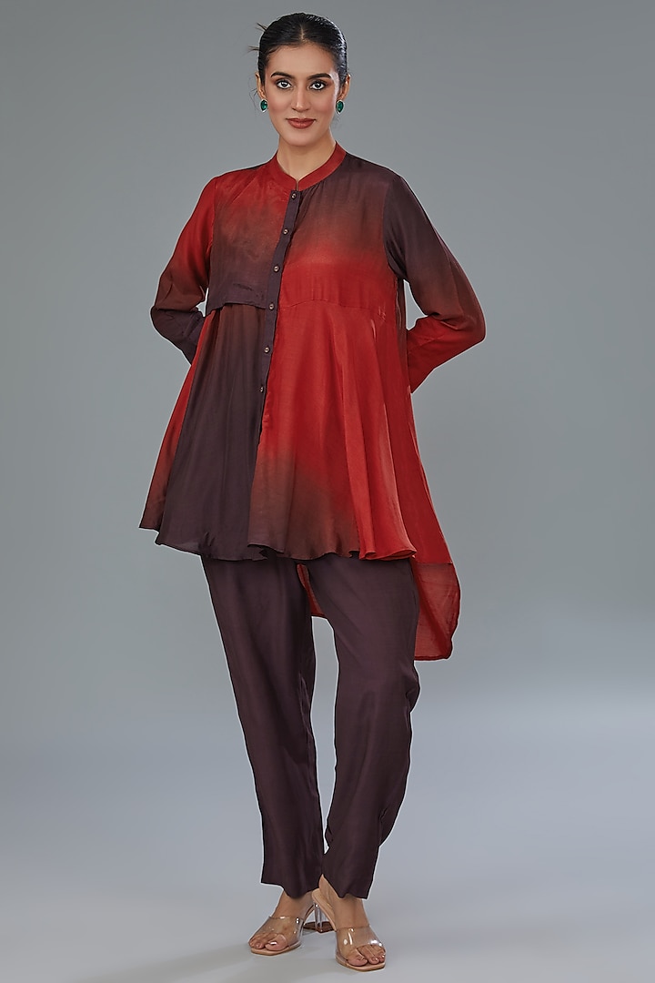 Red & Wine Ombre Dyed Cotton Silk Co-Ord Set by Kahani Lush at Pernia's Pop Up Shop