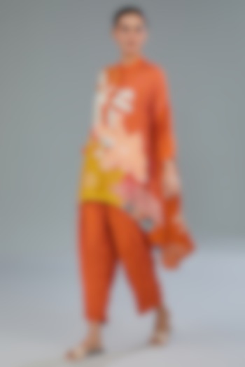 Orange Cotton Silk Digital Printed Co-Ord Set by Kahani Lush at Pernia's Pop Up Shop