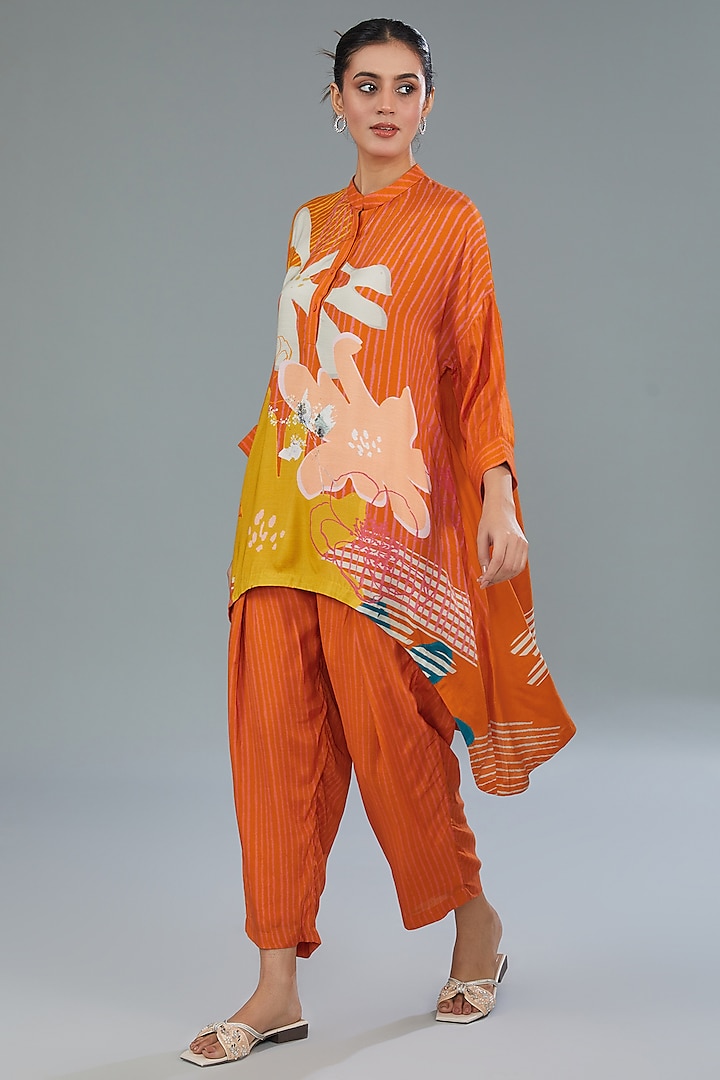 Orange Cotton Silk Digital Printed Co-Ord Set by Kahani Lush at Pernia's Pop Up Shop