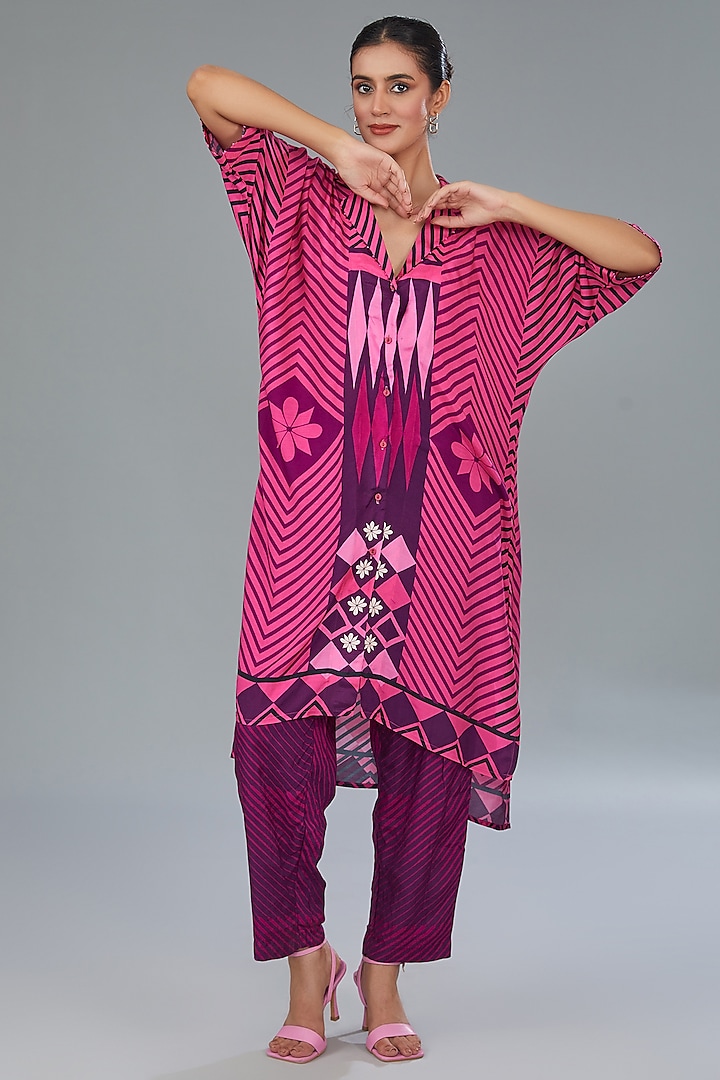 Pink Cotton Silk Digital Printed Co-Ord Set by Kahani Lush at Pernia's Pop Up Shop