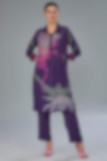 Purple Cotton Silk Hand Embroidered & Digital Printed Co-Ord Set by Kahani Lush at Pernia's Pop Up Shop