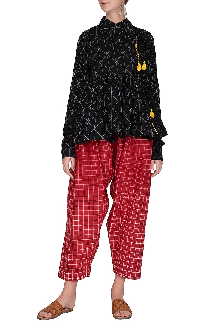 Red Cotton Salwar Pants by Ka-Sha at Pernia's Pop Up Shop
