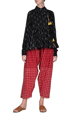 Red Cotton Salwar Pants by Ka-Sha