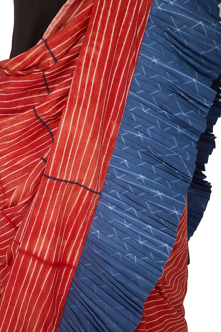 Red Stitch Dye Frill Party Wear Saree by Ka-Sha at Pernia's Pop Up Shop