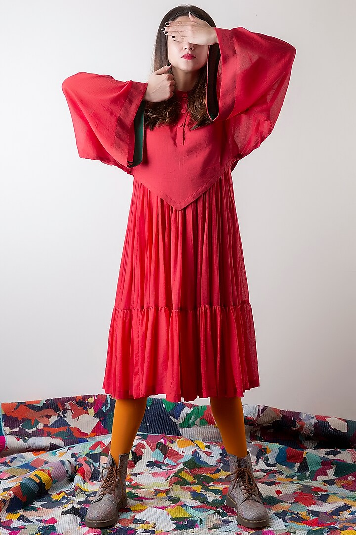 Tomato Red Double Layered Dress by Ka-Sha at Pernia's Pop Up Shop