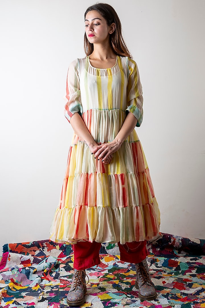 Multi Colored Dress With Gathers by Ka-Sha