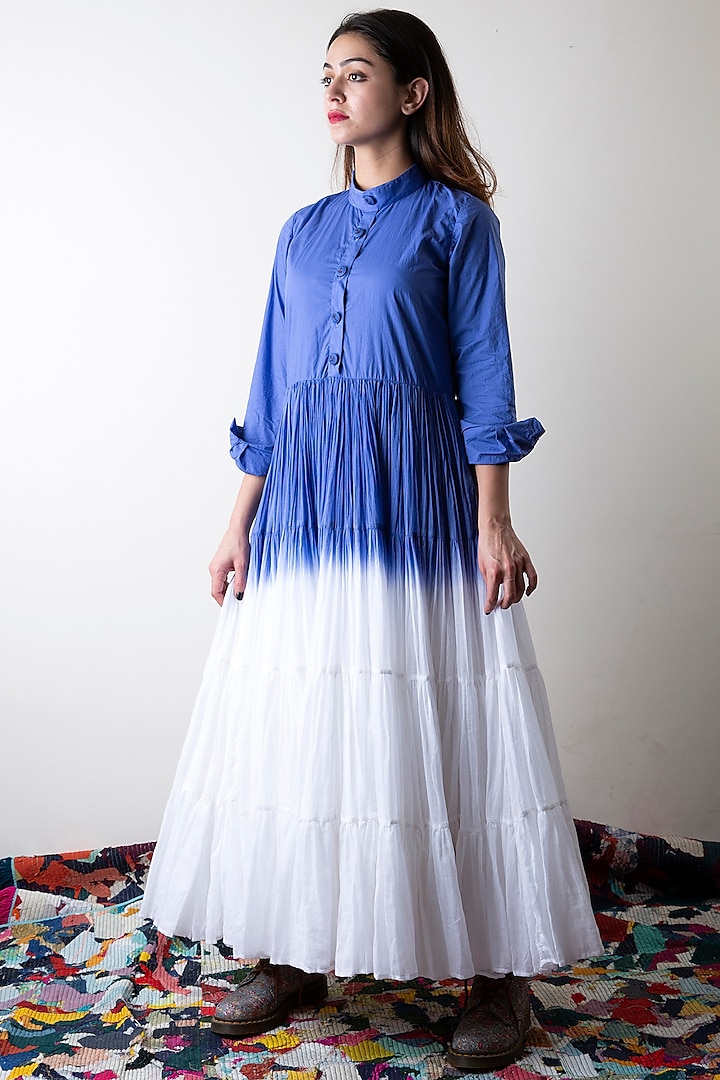 Sapphire Blue Hand Dyed Shirt Dress by Ka-Sha