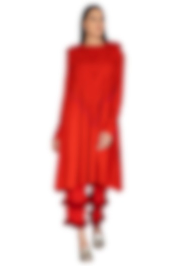 Red Cotton Pleated Tunic by Ka-Sha
