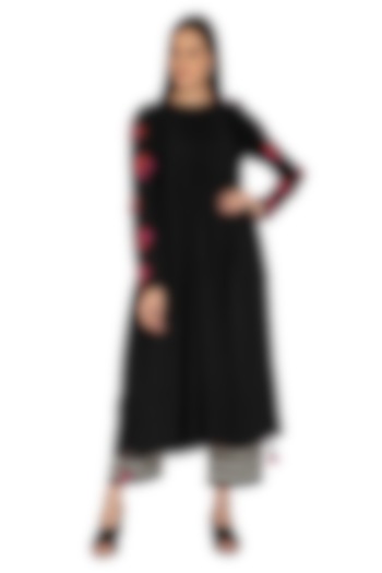 Black Embroidered Pleated Dress by Ka-Sha
