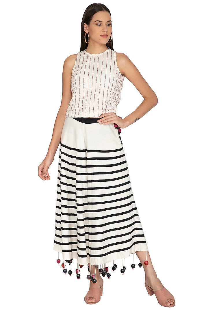 White Appliqued A-Line Skirt by Ka-Sha