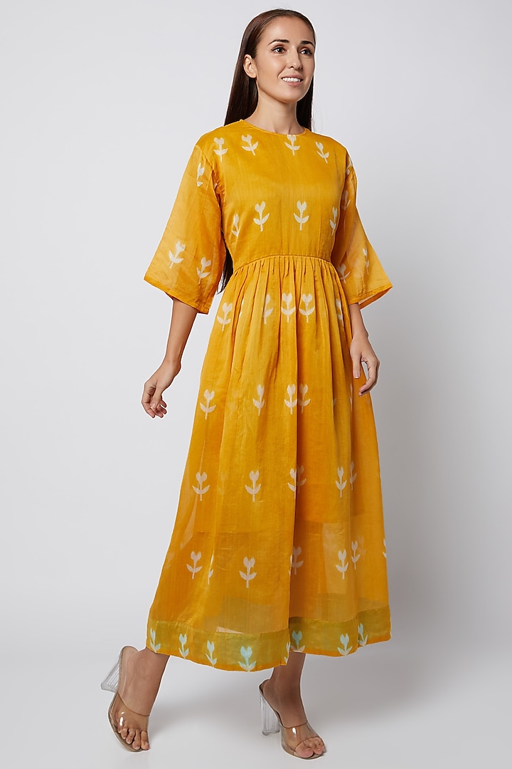 Orange Floral Printed Dress by Ka-Sha