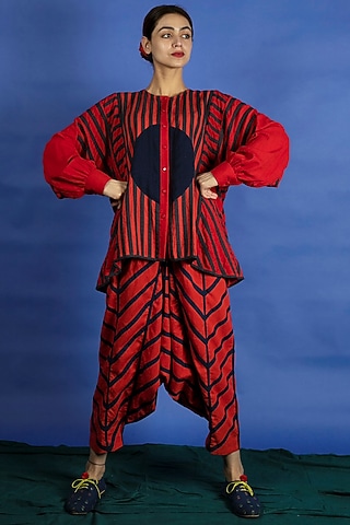 Bright Red Appliques Jacket Set by Ka-Sha