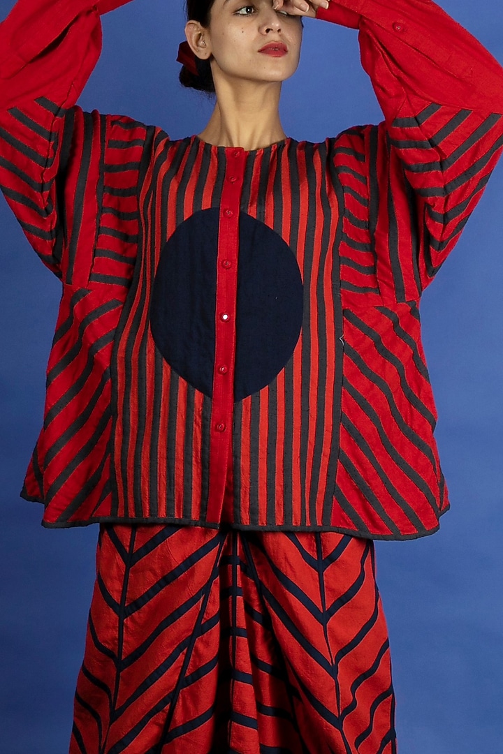 Bright Red Appliques Jacket Set by Ka-Sha at Pernia's Pop Up Shop