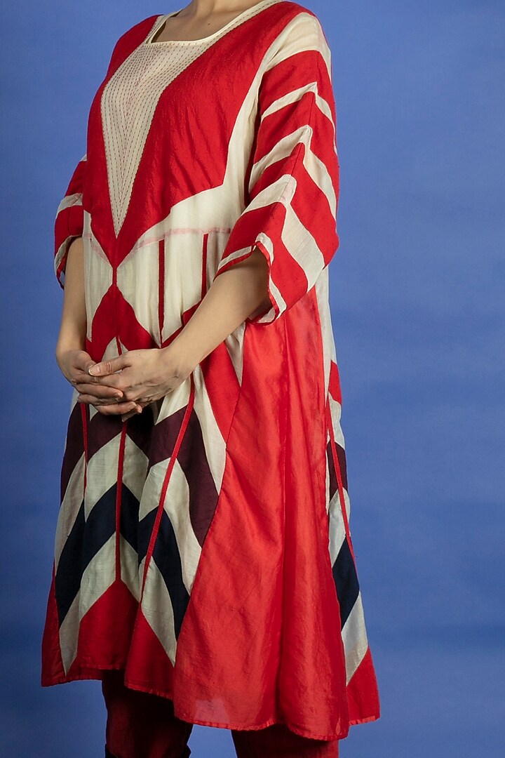 Bright Red Appliques Dress With Pants by Ka-Sha at Pernia's Pop Up Shop