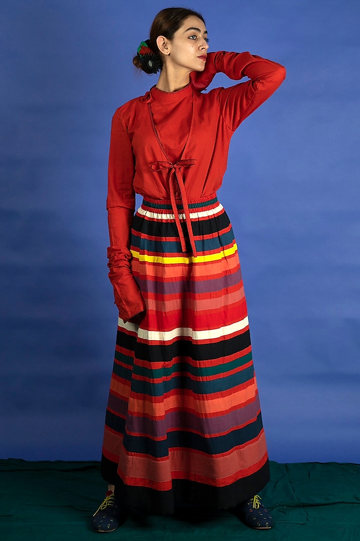Multi Colored Applique Work Skirt Set by Ka-Sha