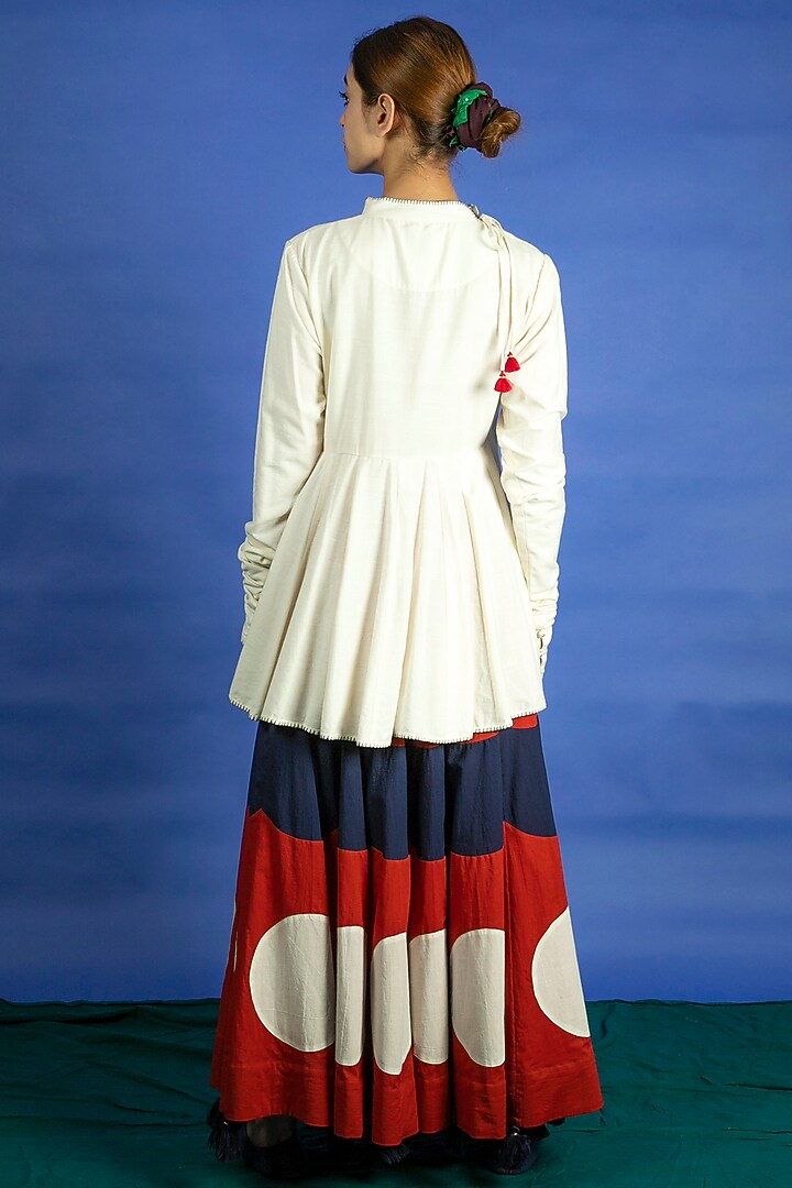 Navy Blue Panelled Appliques Skirt Set by Ka-Sha at Pernia's Pop Up Shop