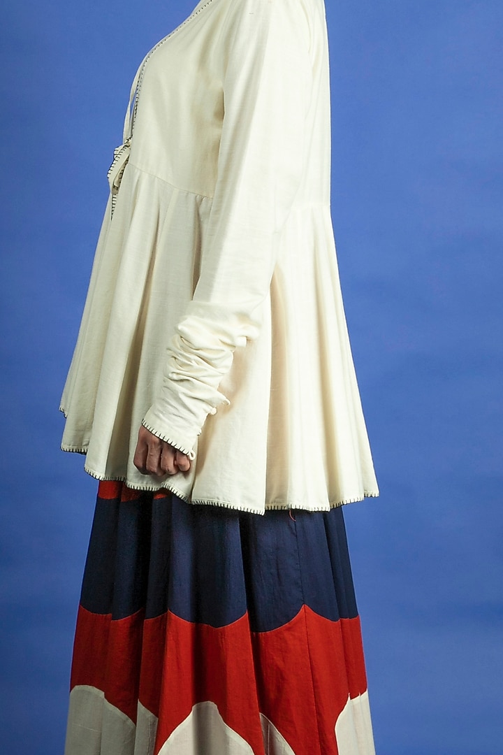 Navy Blue Panelled Appliques Skirt Set by Ka-Sha at Pernia's Pop Up Shop