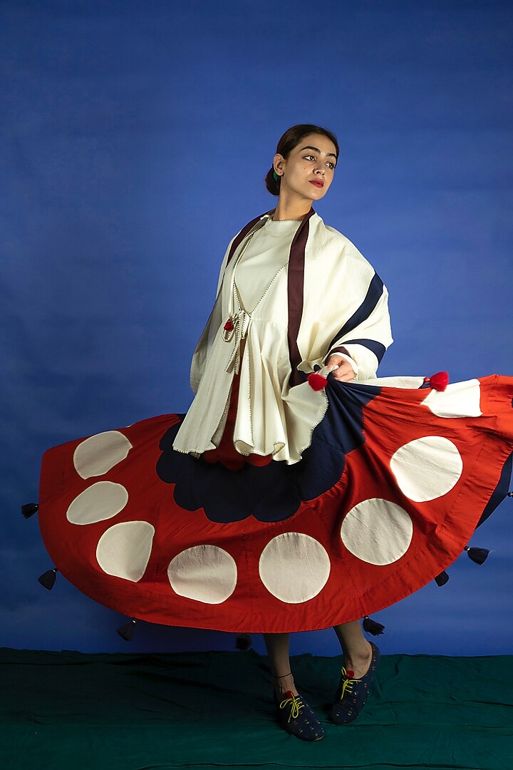 Navy Blue Panelled Appliques Skirt Set by Ka-Sha at Pernia's Pop Up Shop