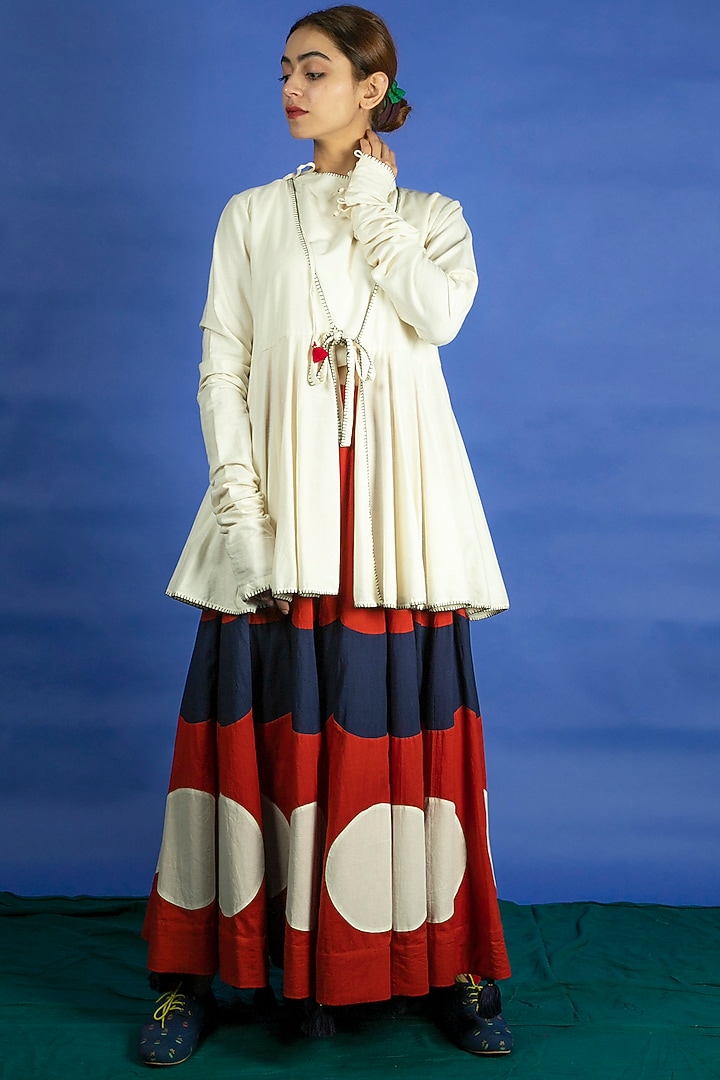 Navy Blue Panelled Appliques Skirt Set by Ka-Sha at Pernia's Pop Up Shop