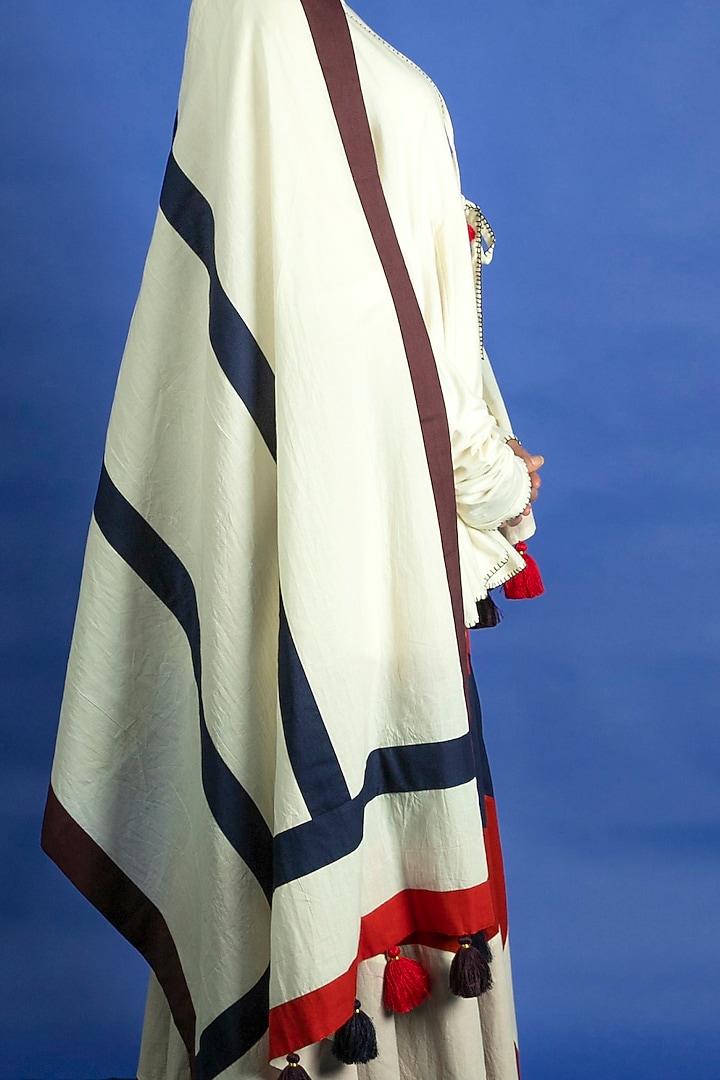 Navy Blue Panelled Appliques Skirt Set by Ka-Sha at Pernia's Pop Up Shop
