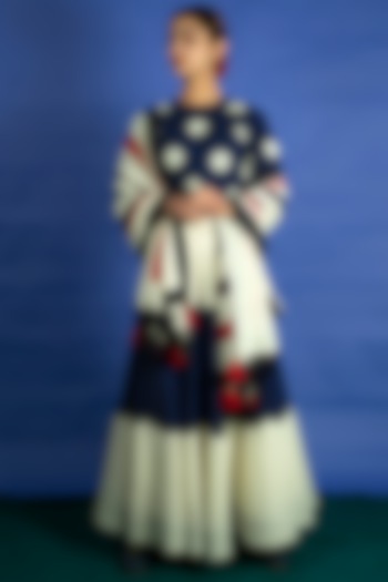 Navy Blue Skirt Set With Applique Work by Ka-Sha