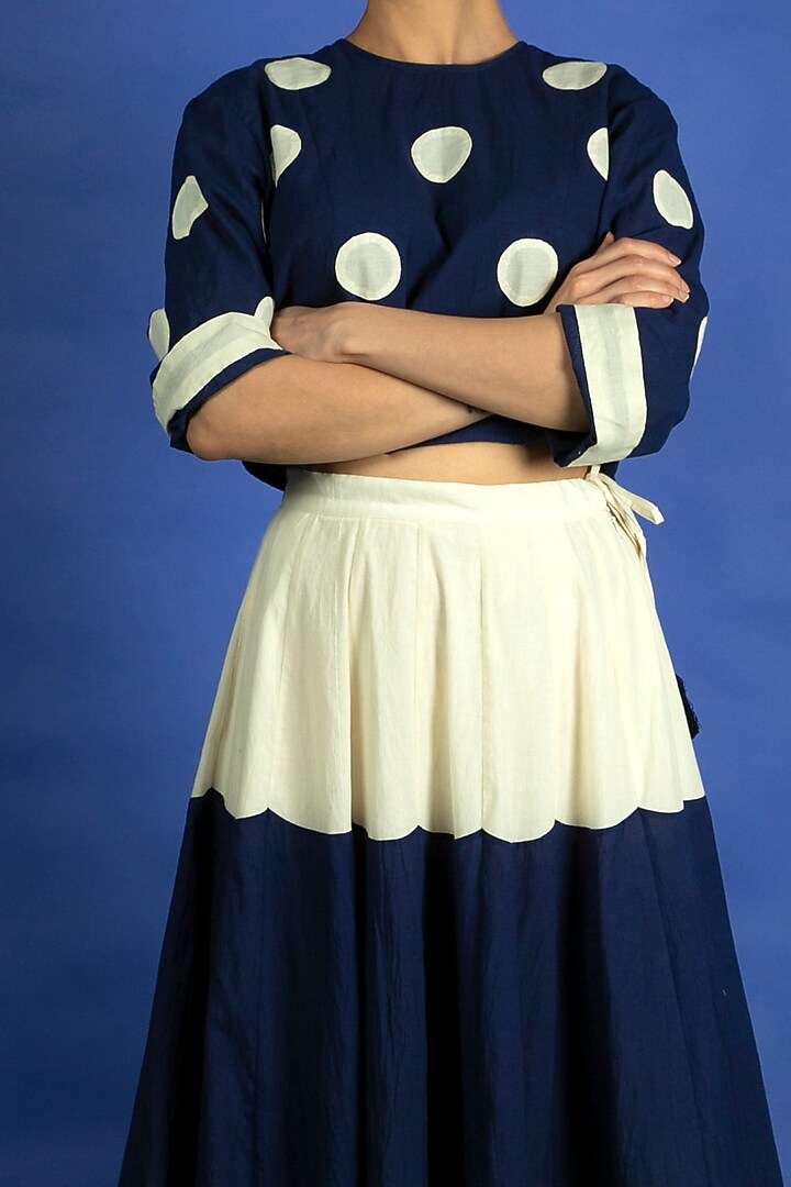 Navy Blue Skirt Set With Applique Work by Ka-Sha at Pernia's Pop Up Shop