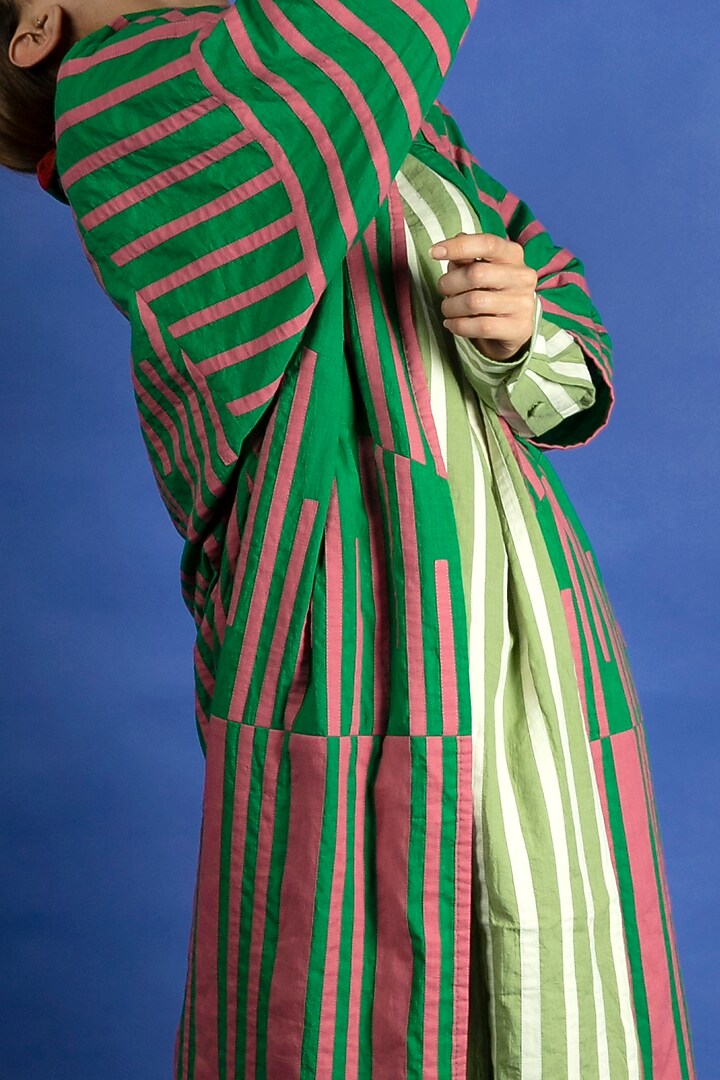 Green Applique Work Striped Jacket by Ka-Sha at Pernia's Pop Up Shop