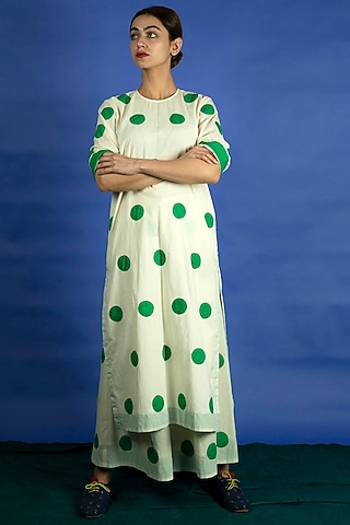 Natural Colored Applique Work Polka Dot Tunic Set by Ka-Sha