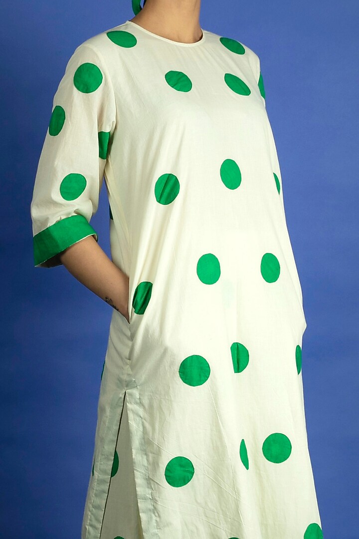 Natural Colored Applique Work Polka Dot Tunic Set by Ka-Sha at Pernia's Pop Up Shop