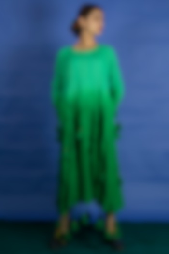 Green Tassled Dress With Scarf by Ka-Sha