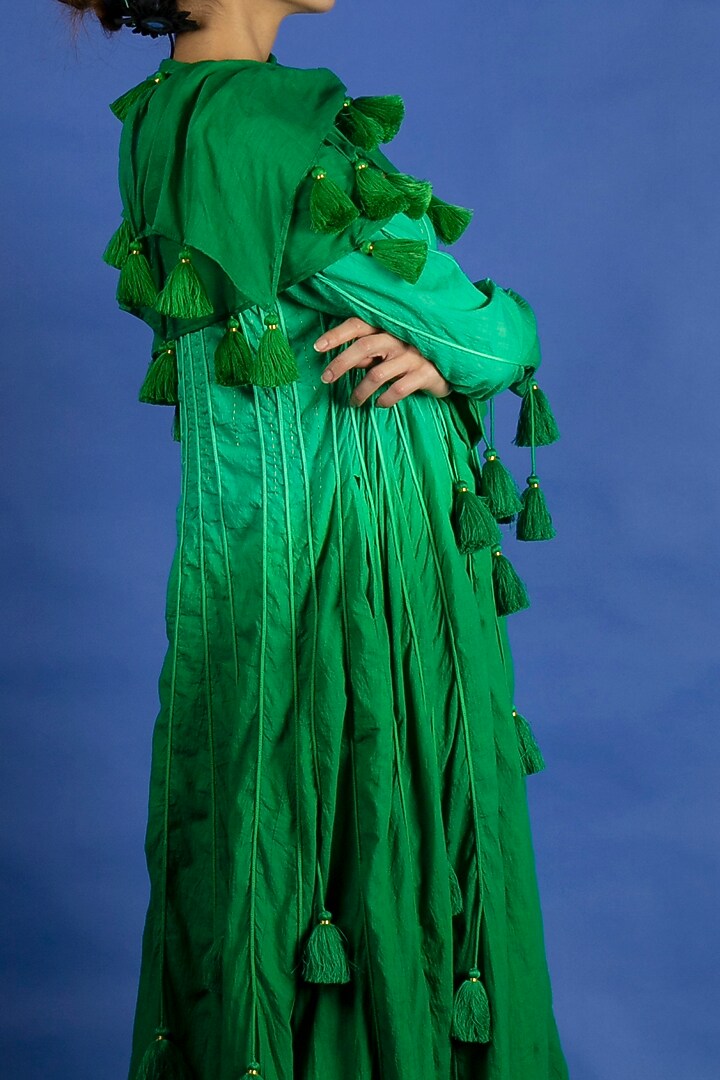 Green Tassled Vacation Dress With Scarf by Ka-Sha at Pernia's Pop Up Shop